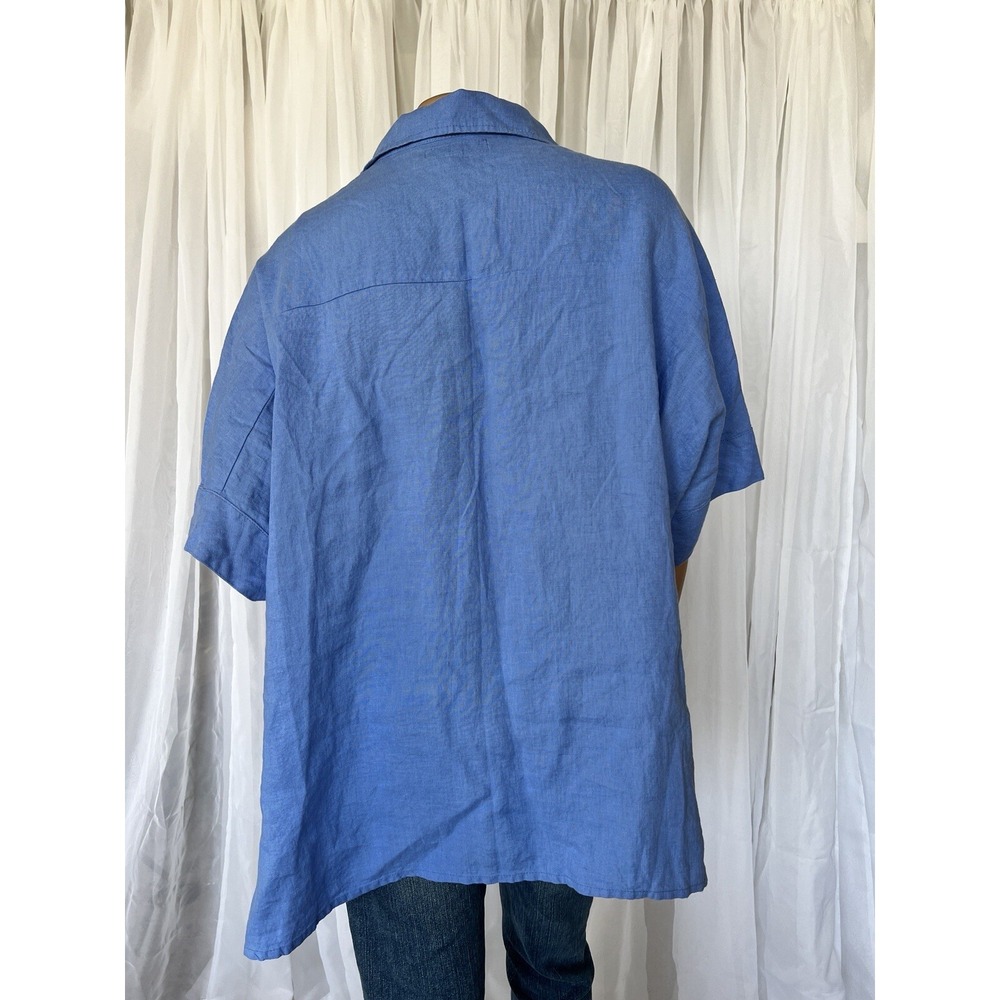 FLAX Linen Shirt Blue Lagenlook Tunic Size L Large NWT Boxy Oversized Collared - Picture 3 of 5